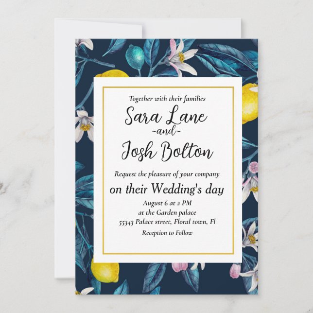 Ramos de limão com flores e convite à fruta (Frente)