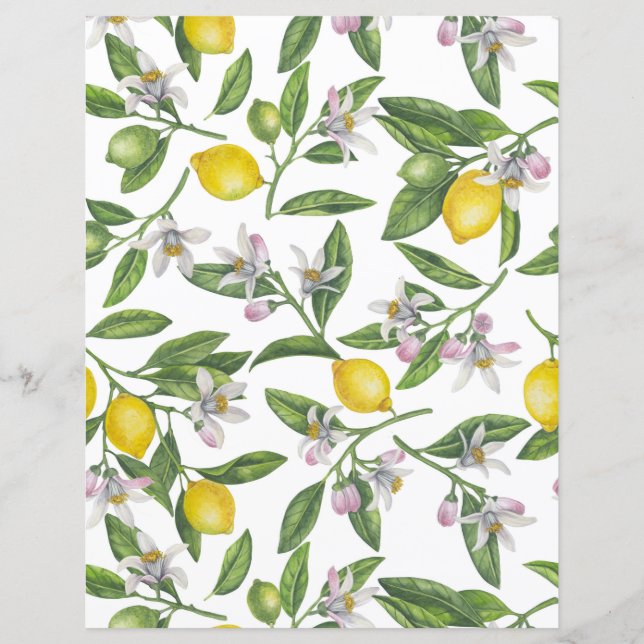 Ramos de limão com flores e fruta em branco (Frente)