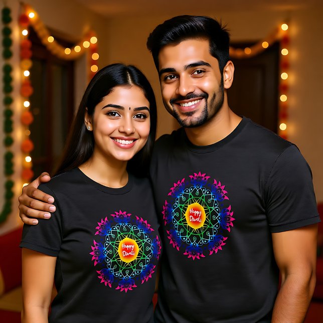 Rangoli Colorido com Camiseta Diwali Feliz (Colorful Rangoli with Happy Diwali T-Shirt)