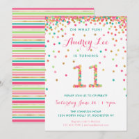 Rapariga 11 Aniversário Convite 11 anos