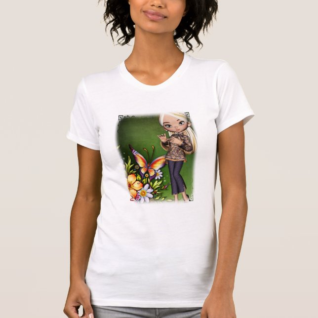 Rapariga Asiática Lindas Flores Design 6 T-Shirt (Frente)
