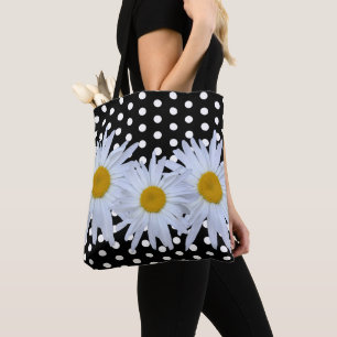 Rapariga Bolinhas Brancas Negras Daisy Tote Bag