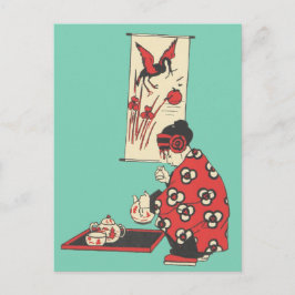 Rapariga chinesa com cartão postal de ilustração d