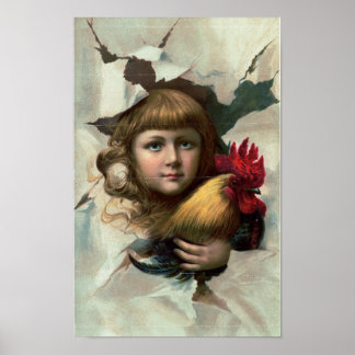 Rapariga com "Pássaros Cedos" Impressão Antiquado