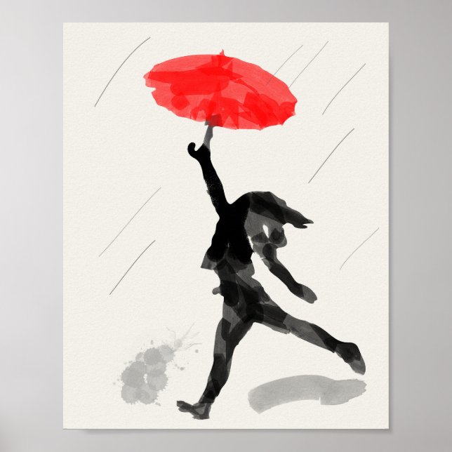 Rapariga com Poster de esboço de guarda-chuva verm (Frente)