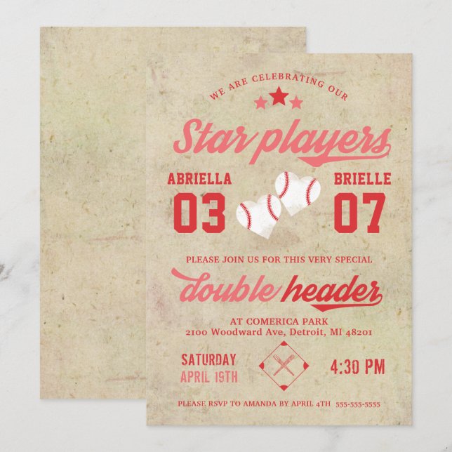 Rapariga Conjunta De Convite De Aniversário De Bei (Frente/Verso)