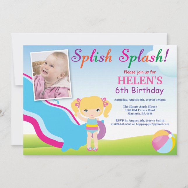 Rapariga de Convite de Aniversário para Festa de P (Frente)