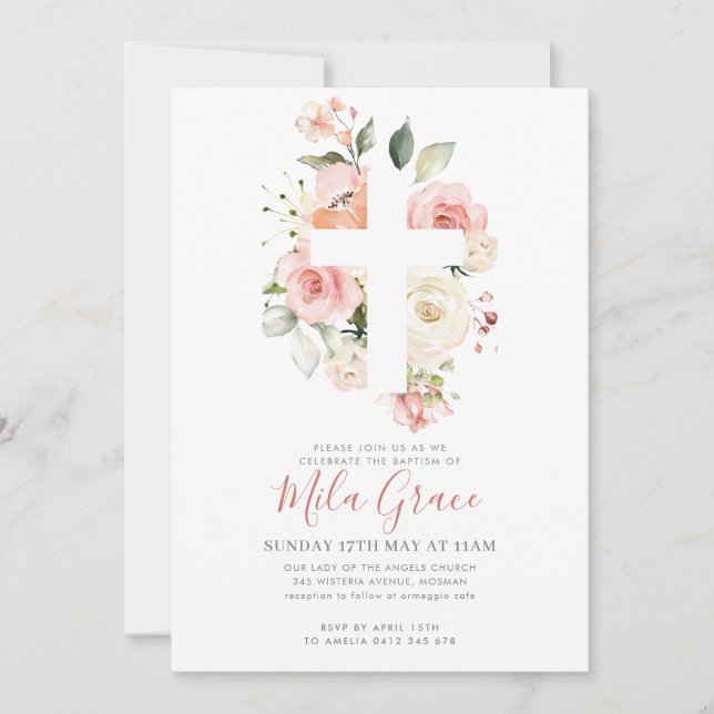 Rapariga de Convite para Batismo de Flor Selvagem (Frente)