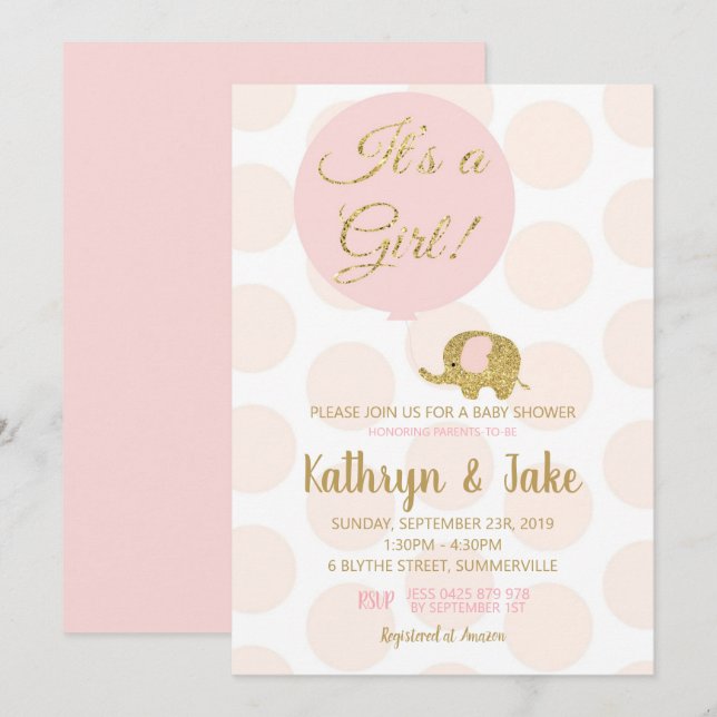 Rapariga de Convite para Chás de fraldas de Elefan (Frente/Verso)