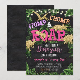 Rapariga Dinossaur Convite Tropical de Aniversári