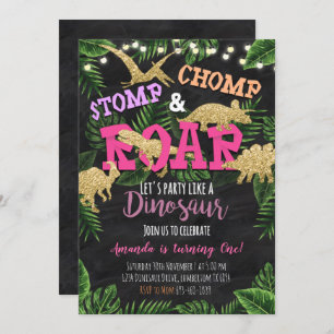 Rapariga Dinossaur Convite Tropical de Aniversário