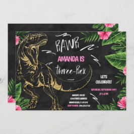 Rapariga Dinossauro Convite De Aniversário De Três
