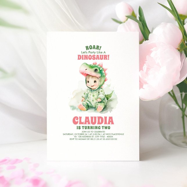 Rapariga Dinossauro Convites de Aniversário (Dinosaur Birthday Invitations for Girl!)