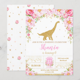 Rapariga do Convite de Aniversário do Dinossauro F