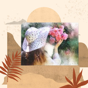 Rapariga Flor Hat Modern Watercolor Canvas Imprimi