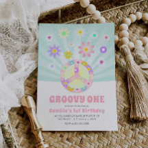 Rapariga Groovy One - Convite De Aniversário Retro