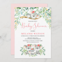 Rapariga Koala Bush Bebês Bebês Convites Para Chuv