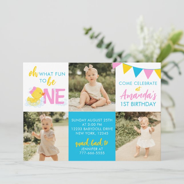 Rapariga Pato de Borracha 3 Foto Convite de Aniver (Em pé/Frente)