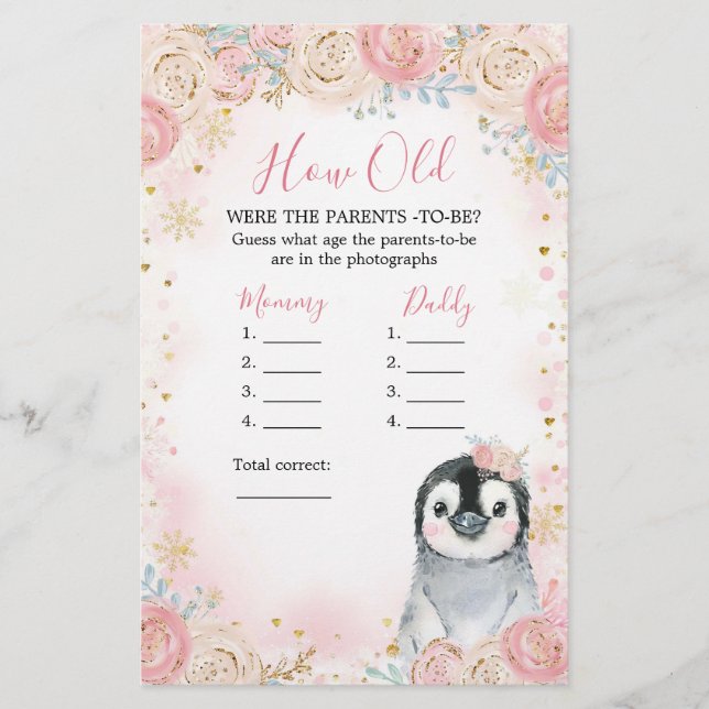 Rapariga Pinguin Winter Snowflake Quão Velho Os Pa (Frente)