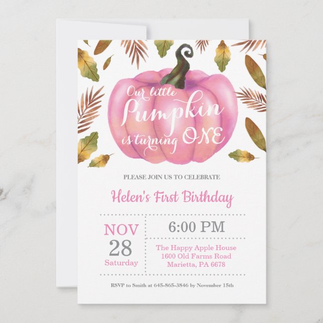 Rapariga Pumpkin Primeiro Convite de Aniversário R (Frente)
