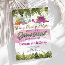 Rapariga Rosa Dinossauro Convite de Aniversário