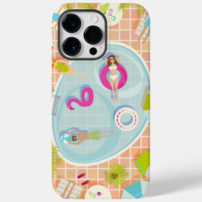 Raparigas Bikini e caras jogando piscina de nataçã (Verso)