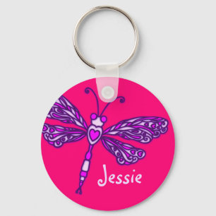 Raparigas Dragonfly nome roxo rosa chaveiro