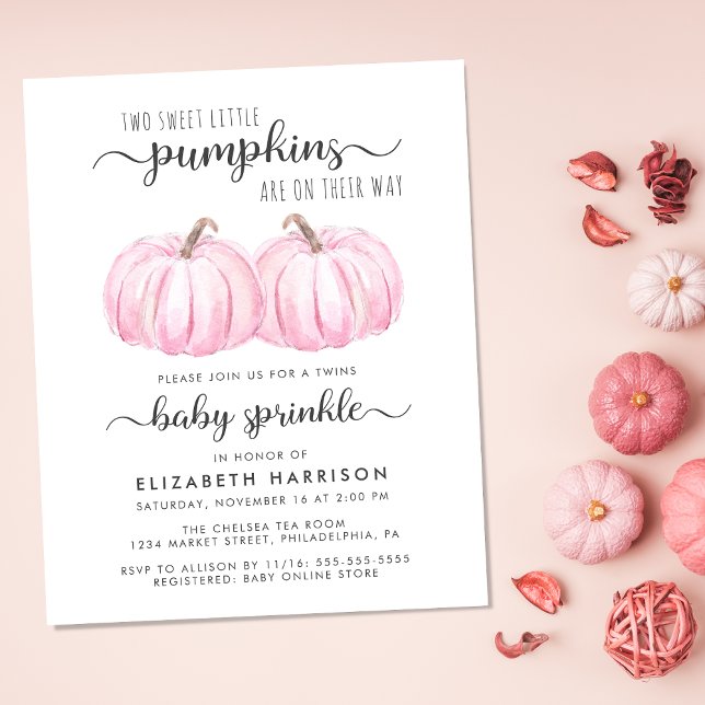 Raparigas Gêmeas Pumpkin Rosa Pumpkin Baby Sprinkl (Celebrate the upcoming arrival of your autumn twin baby girls with a pumpkin-themed baby sprinkle)