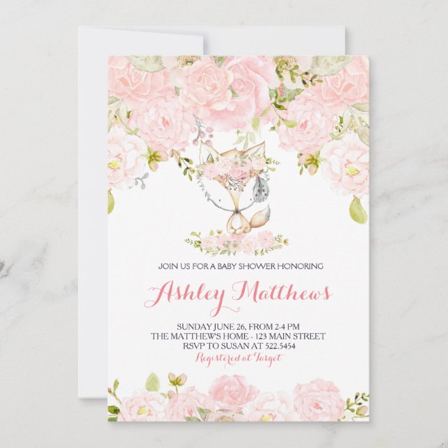 Raparigas Raposa Bebê Convites para Chuva de Bebês (Frente)