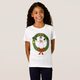 Raparigas Snowman na Camisa Feriada de Wreath