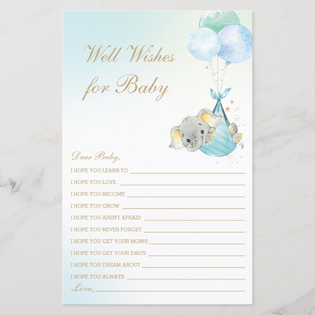 Rapaz Elefante Balões Bem Deseja Chá de fraldas (Frente)