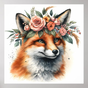 Raposa-branca com poster de Coroa Floral