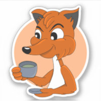Raposa de desenho animado bebendo chá - adesivo de