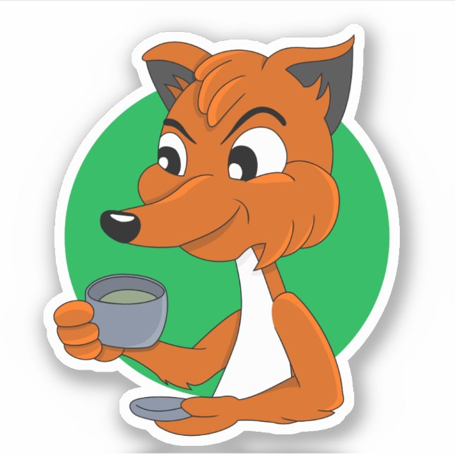 Raposa de desenho animado bebendo chá - adesivo de (Frente)