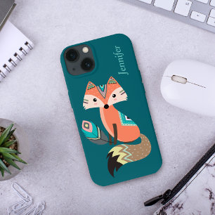 Raposa Teal Tribal com Penas
