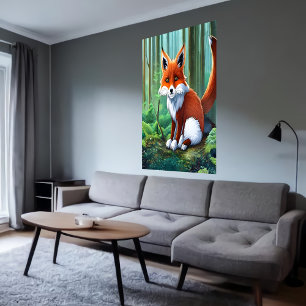 Raposa-vermelha-branca e adorável   AI Art Poster
