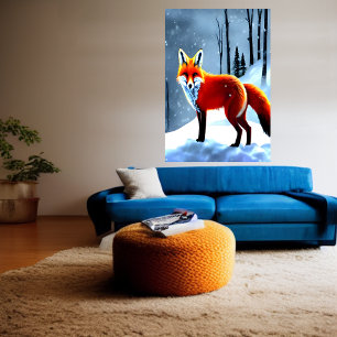 Raposa vermelha na neve   AI Art Poster