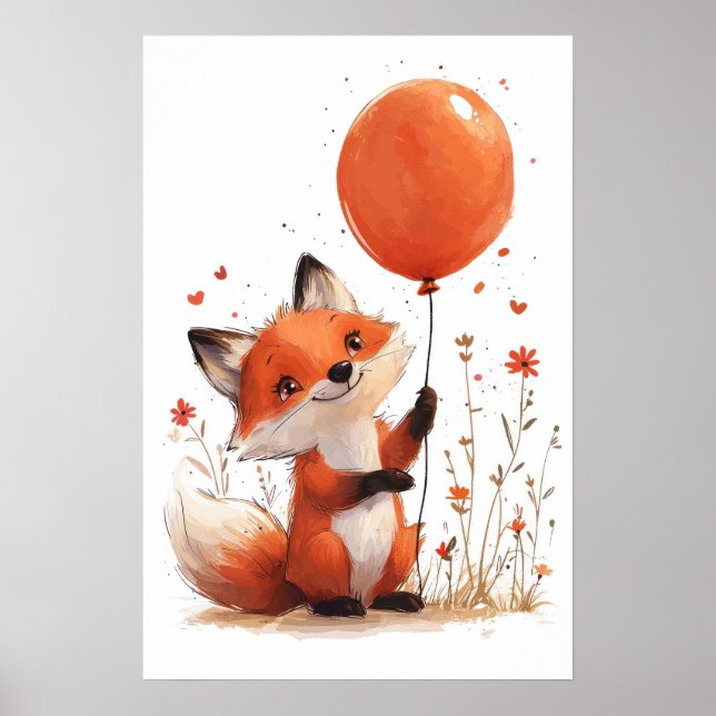 Raposa Vermelha Whimsérica com Poster de Balão Lar (Frente)