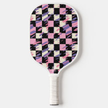 Raquete de Pickleball Xadrez Retro Rosa e Roxo