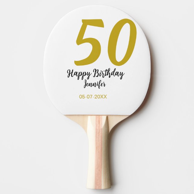 Raquete De Ping Pong 50º aniversário adicionar nome data ano modelo neg (Frente)