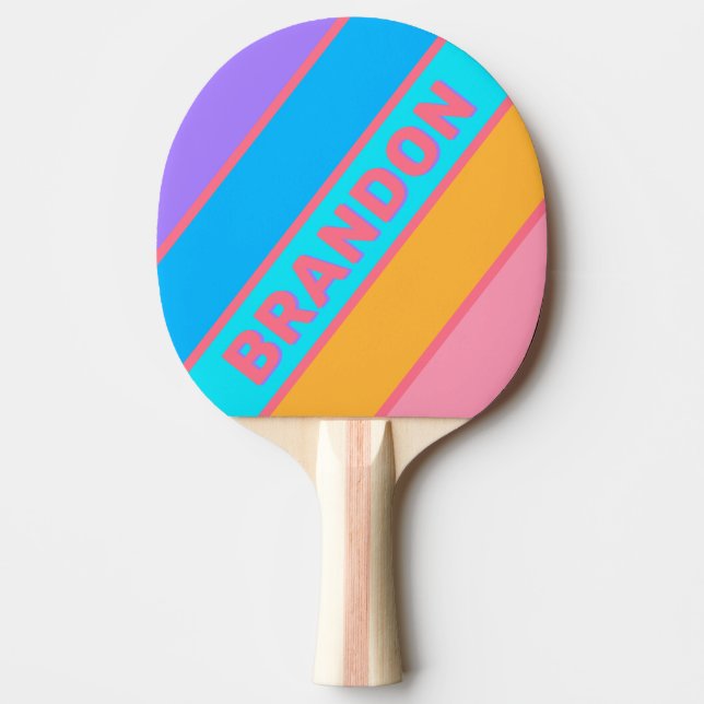 Raquete De Ping Pong 80s Negra Neon Sunrise com Nome (Frente)