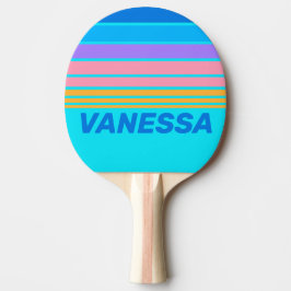 Raquete De Ping Pong 80s Neon Ocean Sky Horizon Striping with Name
