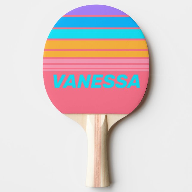Raquete De Ping Pong 80s Neon Sunrise Horizon Striping with Name (Frente)