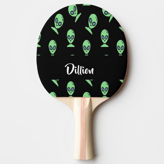 Raquete De Ping Pong A alienígena verde é preta (Frente)