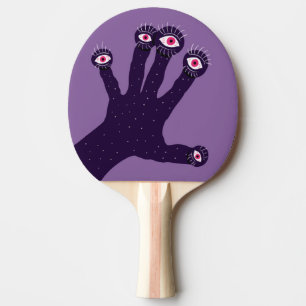Raquete De Ping Pong A mão assustador tem os dedos estranhos com olhos