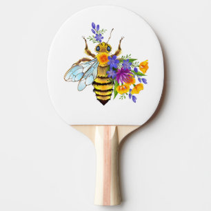 Raquete De Ping Pong Abeja flor com plantas silvestres