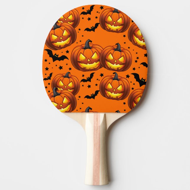 Raquete De Ping Pong Abóbora-de-Halloween e Morcegos (Frente)