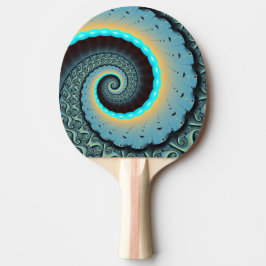 Raquete De Ping Pong Abstract Blue Turquoise Orange Fractal Art Spiral