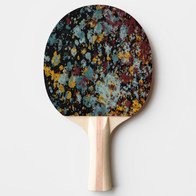 Raquete De Ping Pong Abstract Graffiti Splatter Painting Art On Black (Frente)
