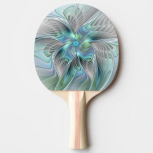 Raquete De Ping Pong Abstrato Azul Borboleta Verde Fantasia Arte Fracta